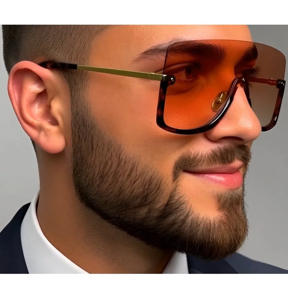 Festival Music Sunglasses Men Tortoise Frame Orange Lens Metal Arms UV400 Lentes